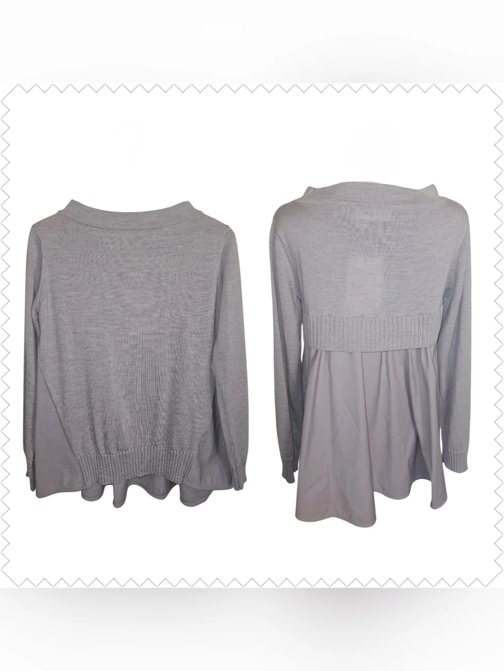 MEIMEIJ Virgin Wool Knit Boatneck Mixed Media Flowy Top in Purple/Gray 38 (S)NEW